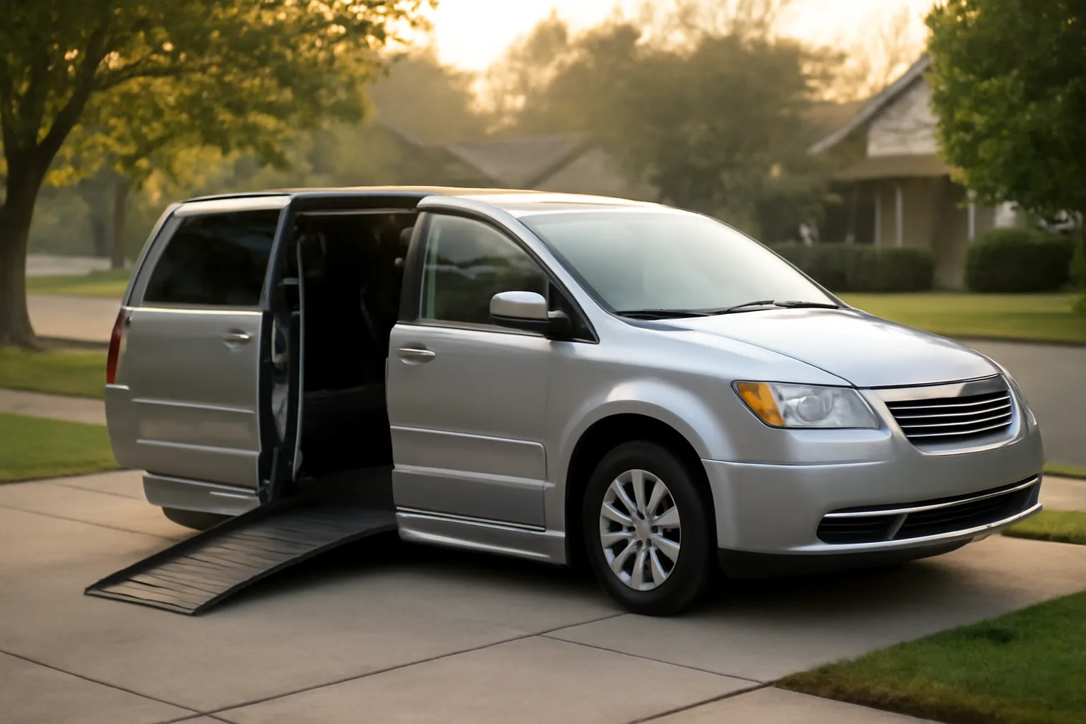 Wheelchair-accessible van with ramp deployed, illustrating starting an Ohio NEMT business