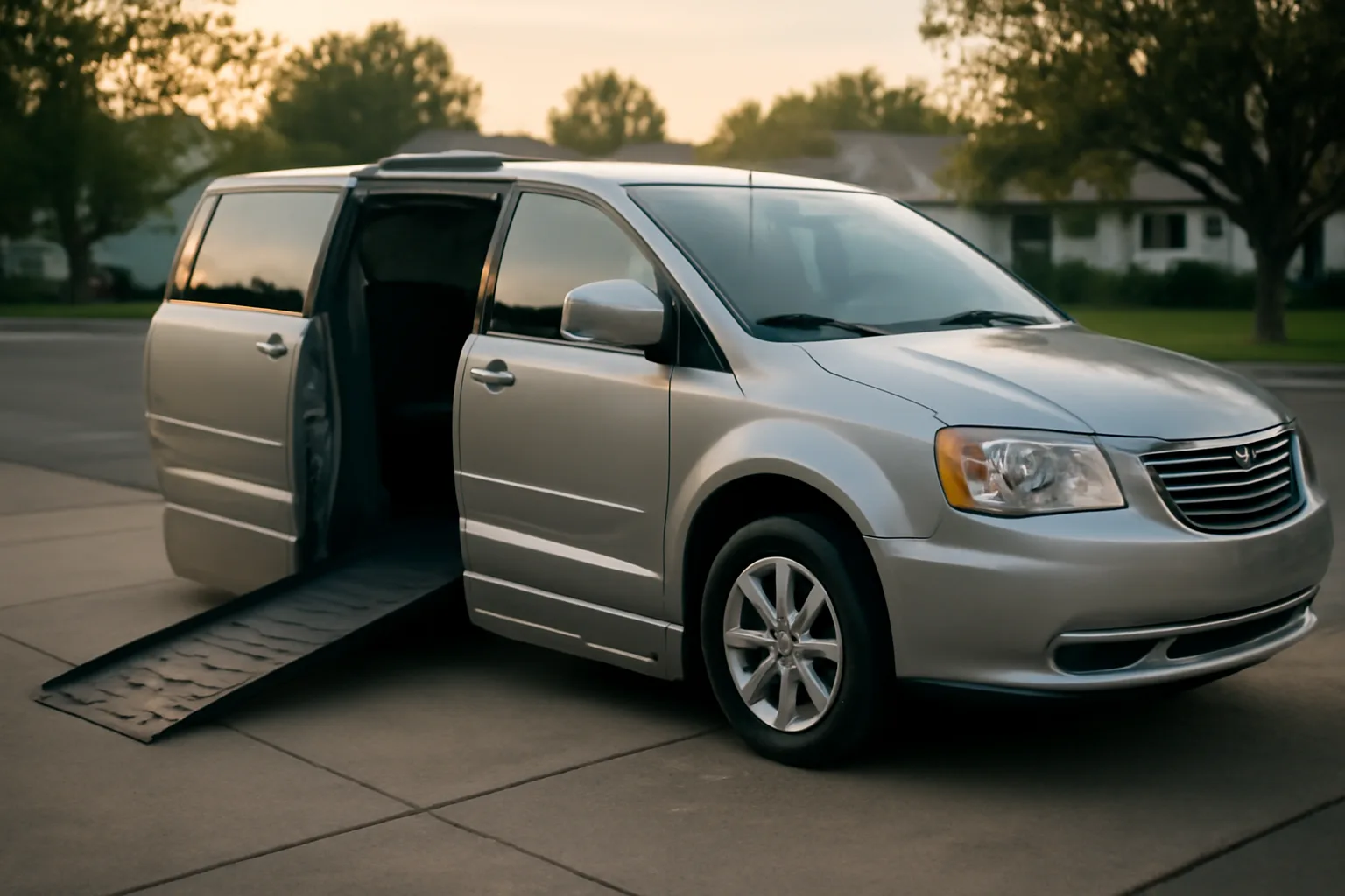 Wheelchair-accessible van with ramp deployed, relevant to Medicaid transportation phone number Texas searches
